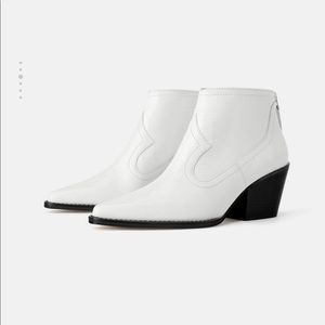 Zara white snake cowboy boots low